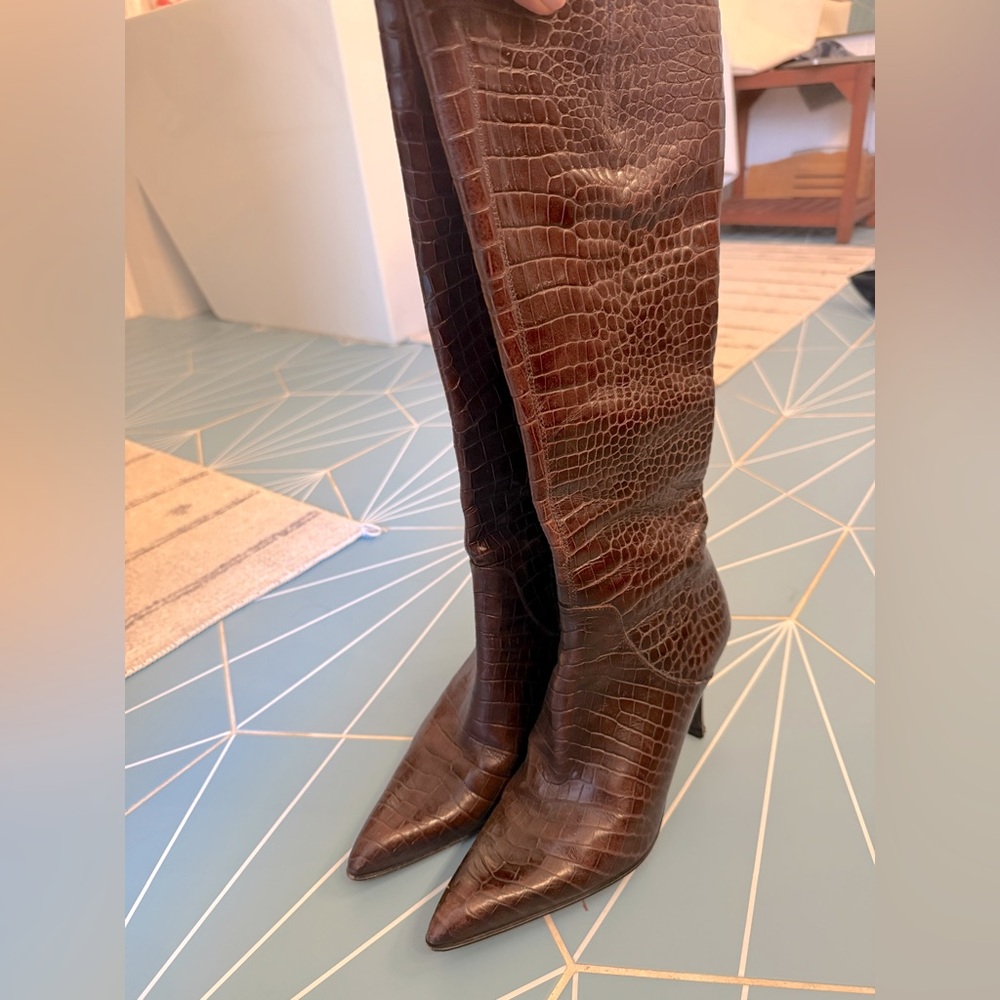 Via Spiga Brown Leather (Faux Croc) Boots